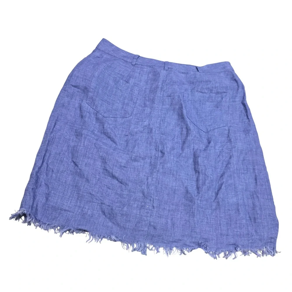 J.McLaughlin Blue 100% Linen Frayed Hem A-Line Skirt Women Size 8